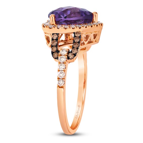 Le Vian® Heart-Shaped Grape Amethyst™ and 0.29 CT. T.W. Diamond Frame Ring in 14K Strawberry Gold® - Size 7