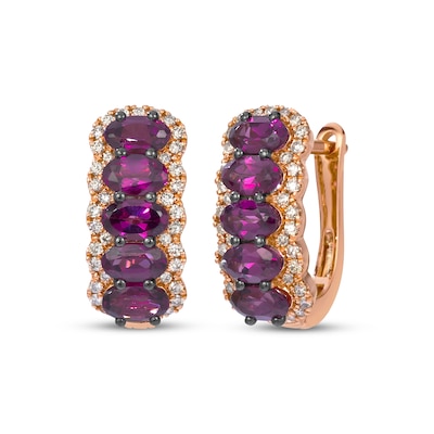 Le Vian® Oval Raspberry Rhodolite™ Garnet and 0.29 CT. T.W. Nude Diamond™ Frame Hoop Earrings in 14K Strawberry Gold®