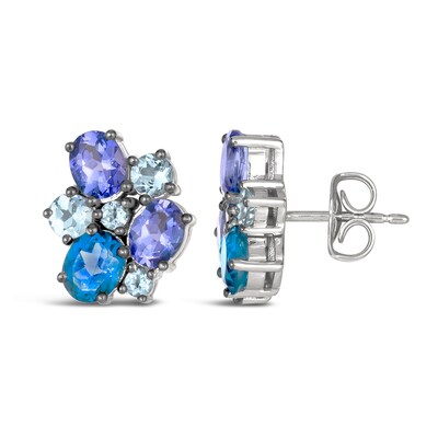 Le Vian® Deep Sea Blue Topaz™, Blueberry Tanzanite® and Sea Blue Aquamarine® Stud Earrings in 14K Vanilla Gold®