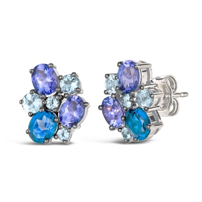 Le Vian® Deep Sea Blue Topaz™, Blueberry Tanzanite® and Sea Blue Aquamarine® Stud Earrings in 14K Vanilla Gold®