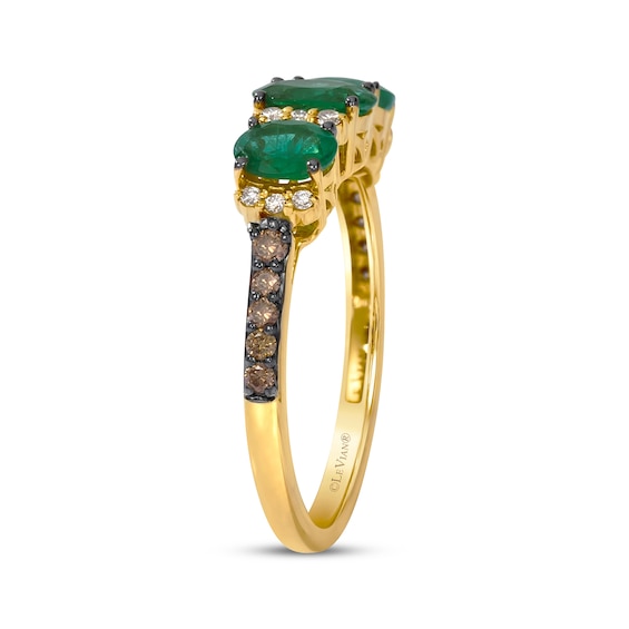 Le Vian® Oval Costa Smeralda Emerald™ and 0.23 CT. T.W. Diamond Three Stone Ring in 14K Honey Gold™ - Size 7