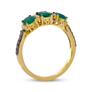 Le Vian® Oval Costa Smeralda Emerald™ and 0.23 CT. T.W. Diamond Three Stone Ring in 14K Honey Gold™ - Size 7