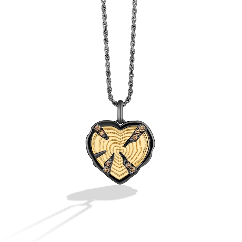 Limor 0.085 CT. T.W. Diamond Abstract Heart Pendant in Sterling Silver with 24K Gold and Black Rhodium Plate - 26”