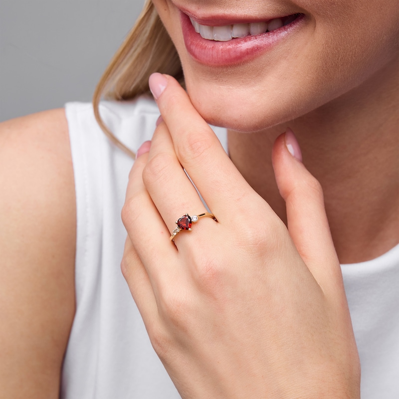 6.0mm Heart-Shaped Garnet with Pink and White Lab-Created Sapphire Ring in 10K Gold