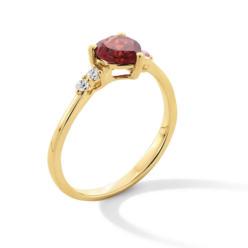 6.0mm Heart-Shaped Garnet with Pink and White Lab-Created Sapphire Ring in 10K Gold