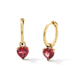 6.0mm Heart-Shaped Garnet Hoop Drop Earrings in 10K Gold