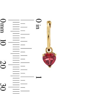 6.0mm Heart-Shaped Garnet Hoop Drop Earrings in 10K Gold