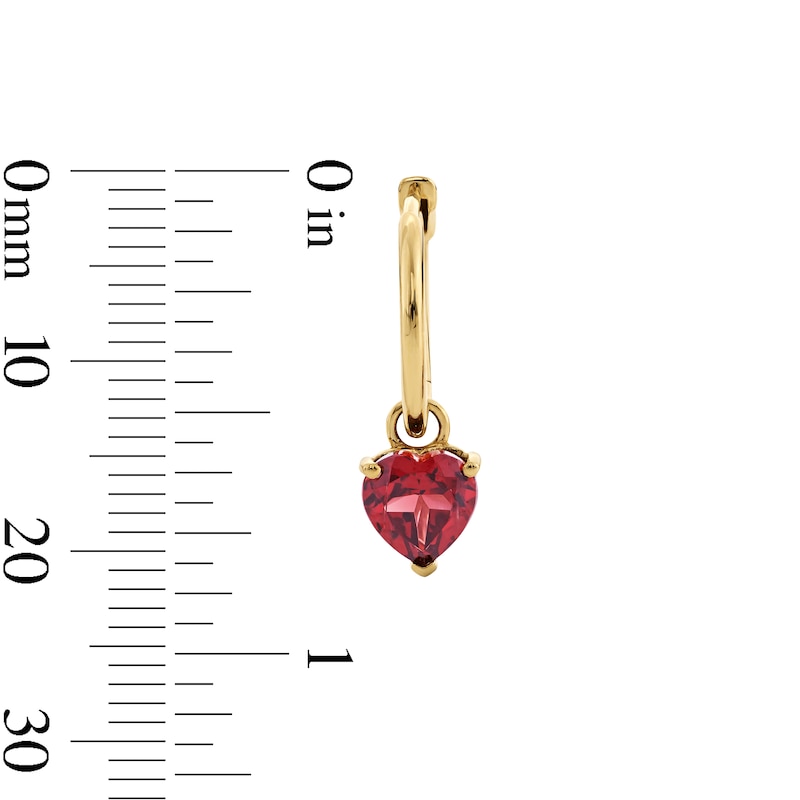 6.0mm Heart-Shaped Garnet Hoop Drop Earrings in 10K Gold