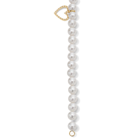 6.0-7.0mm Freshwater Cultured Pearl and 0.085 CT. T.W. Diamond Heart Charm Bracelet in 10K Gold - 8”