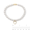 6.0-7.0mm Freshwater Cultured Pearl and 0.085 CT. T.W. Diamond Heart Charm Bracelet in 10K Gold - 8”