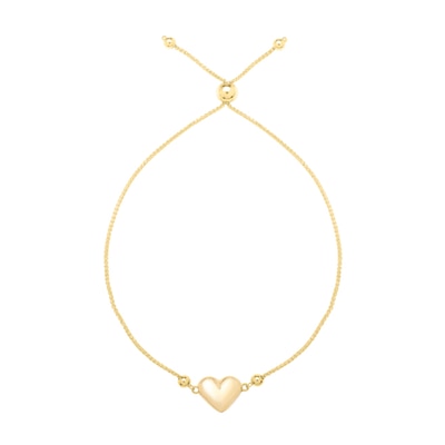 Puff Heart Bolo Bracelet in 14K Gold - 9.0"