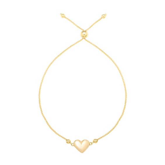 Puff Heart Bolo Bracelet in 14K Gold - 9.0"