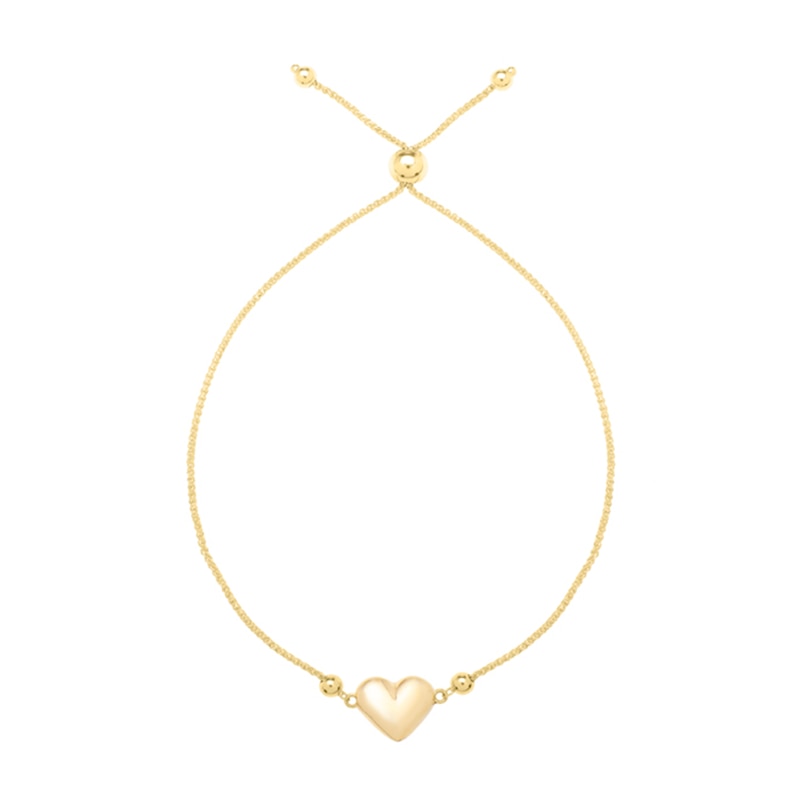 Puff Heart Bolo Bracelet in 14K Gold - 9.0"