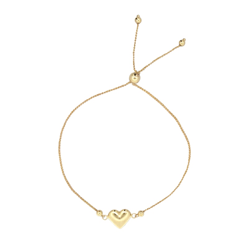 Puff Heart Bolo Bracelet in 14K Gold - 9.0"