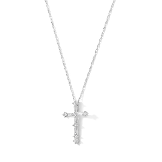 0.23 CT. T.W. Baguette and Round Diamond Cross Pendant in Sterling Silver