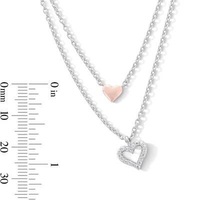 0.085 CT. T.W. Diamond Layered Double Heart Necklace in Sterling Silver and 18K Rose Gold Plate - 19”