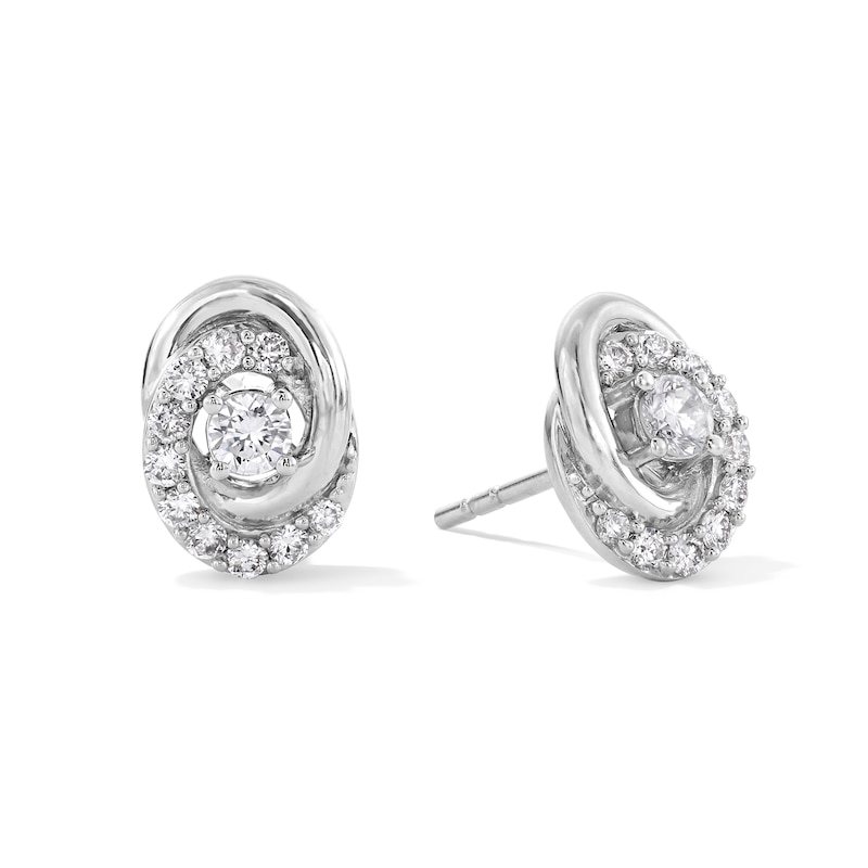 Main Image 1 of 0.50 CT. T.W. Certified Lab-Created Diamond Oval Knot Stud Earrings in Sterling Silver (I/I1)