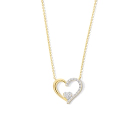 0.085 CT. T.W. Multi-Diamond Heart in Heart Necklace in Sterling Silver with 14K Gold Plate - 17&quot;