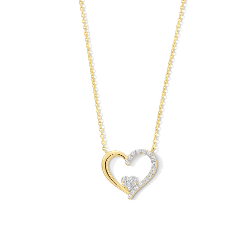 Main Image 1 of 0.085 CT. T.W. Multi-Diamond Heart in Heart Necklace in Sterling Silver with 14K Gold Plate - 17&quot;