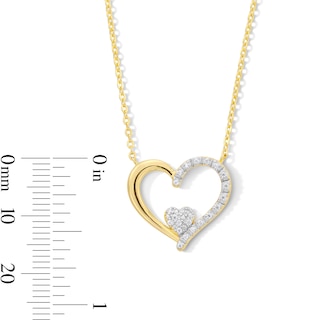 0.085 CT. T.W. Multi-Diamond Heart in Heart Necklace in Sterling Silver with 14K Gold Plate - 17"