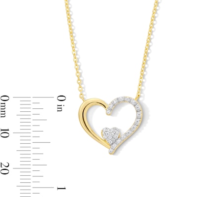 0.085 CT. T.W. Multi-Diamond Heart in Heart Necklace in Sterling Silver with 14K Gold Plate - 17"