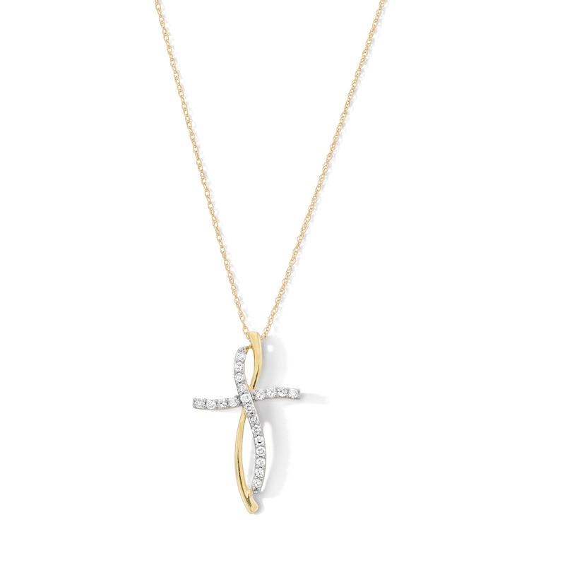 Main Image 1 of 0.23 CT. T.W. Diamond Loop Cross Pendant in 10K Gold