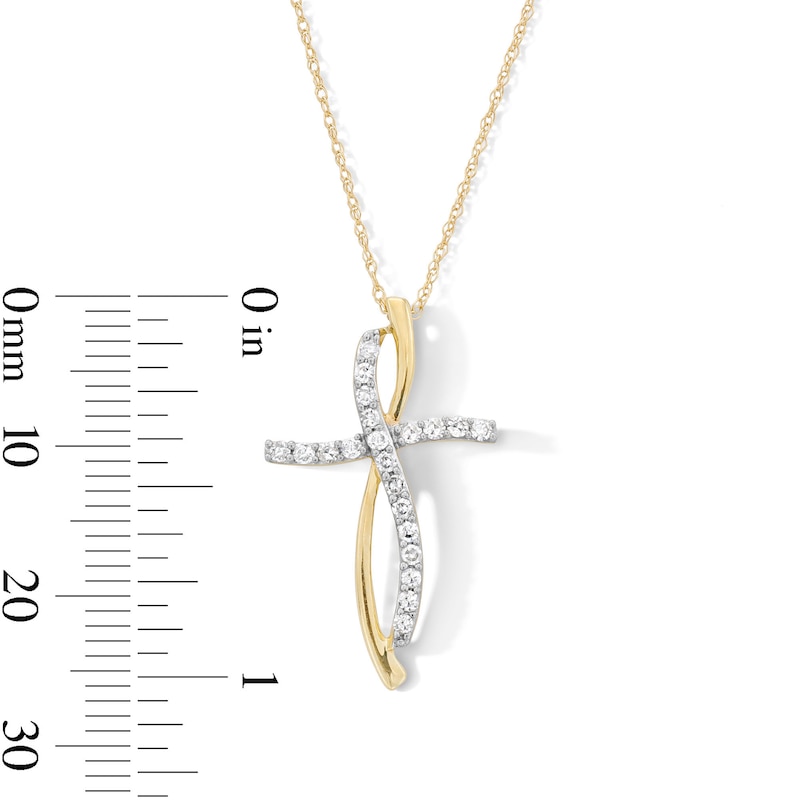 Main Image 2 of 0.23 CT. T.W. Diamond Loop Cross Pendant in 10K Gold