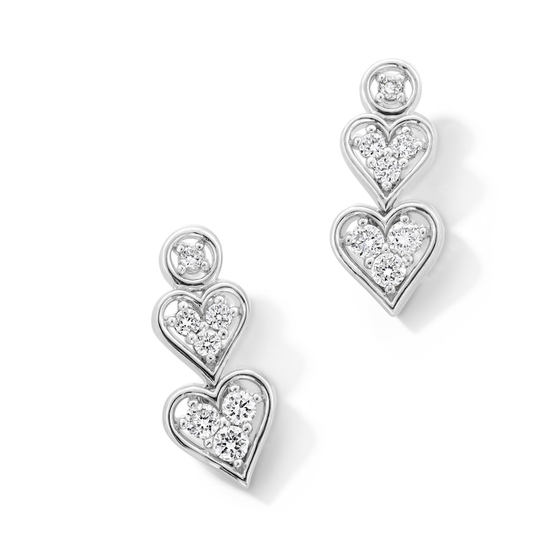 Main Image 1 of 0.20 CT. T.W. Certified Lab-Created Multi-Diamond Double Heart Drop Earrings in Sterling Silver (I/I1)