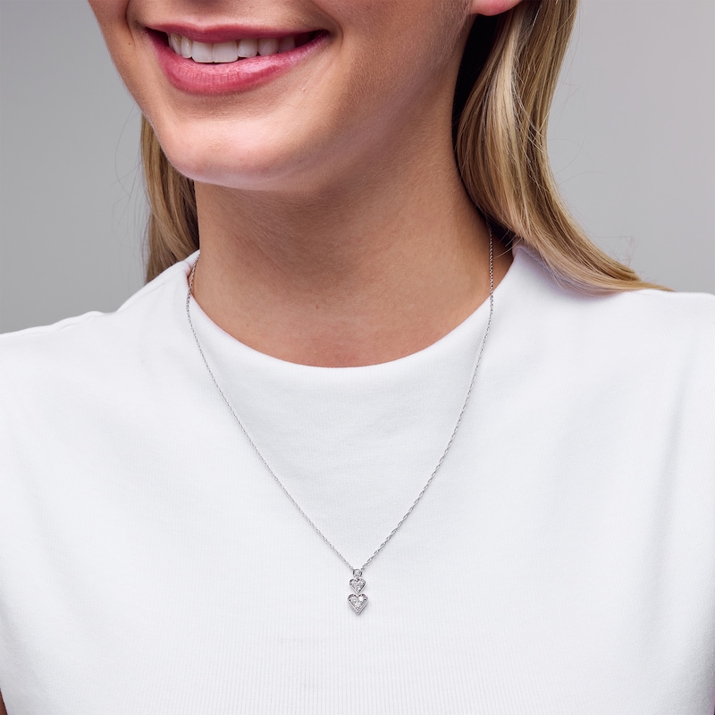 0.20 CT. T.W. Certified Lab-Created Multi-Diamond Double Heart Drop Necklace in Sterling Silver (I/I1)