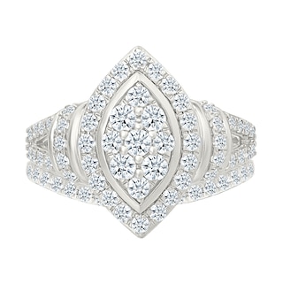 0.95 CT. T.W. Marquise-Shaped Multi-Diamond Frame Collar Split Shank Bridal Set in 10K Gold