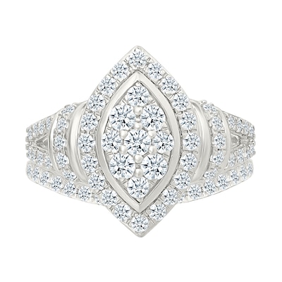 0.95 CT. T.W. Marquise-Shaped Multi-Diamond Frame Collar Split Shank Bridal Set in 10K Gold