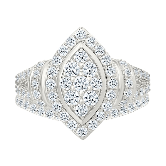 0.95 CT. T.W. Marquise-Shaped Multi-Diamond Frame Collar Split Shank Bridal Set in 10K Gold