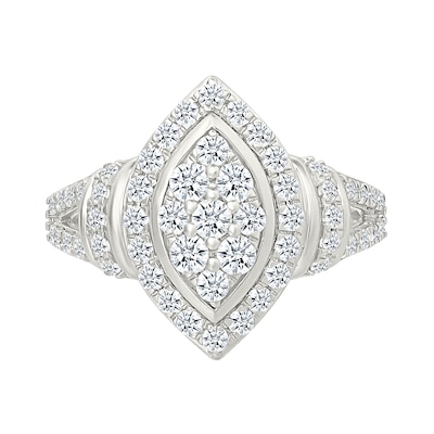 0.95 CT. T.W. Marquise-Shaped Multi-Diamond Frame Collar Split Shank Bridal Set in 10K Gold