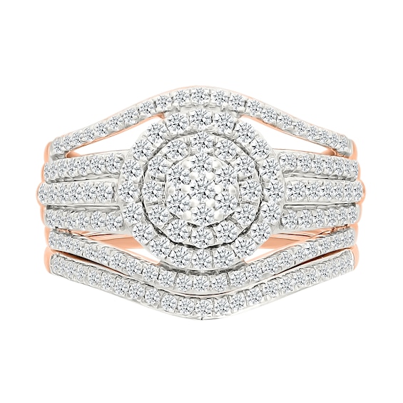 CT. T.W. Multi-Diamond Double Frame Multi-Row Split Shank Bridal Set in 10K Rose Gold