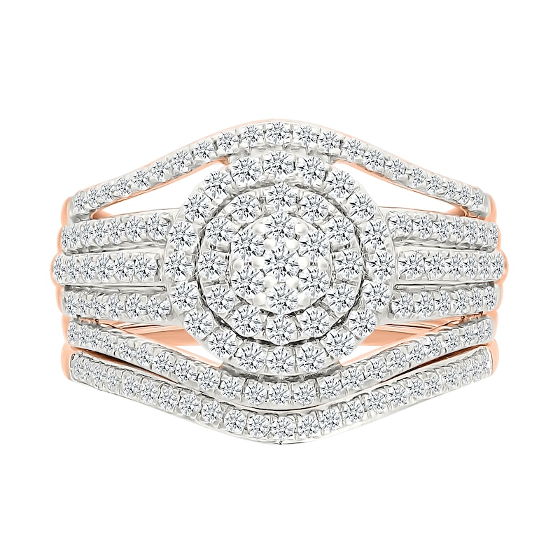 CT. T.W. Multi-Diamond Double Frame Multi-Row Split Shank Bridal Set in 10K Rose Gold