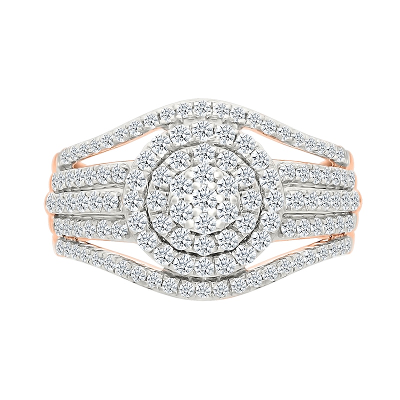 CT. T.W. Multi-Diamond Double Frame Multi-Row Split Shank Bridal Set in 10K Rose Gold