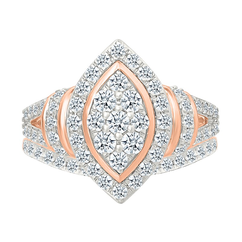 0.95 CT. T.W. Marquise-Shaped Multi-Diamond Frame Collar Split Shank Bridal Set in 10K Rose Gold