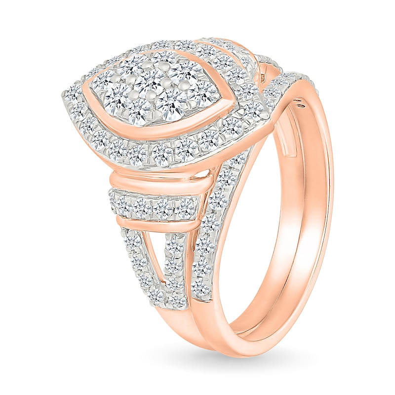 0.95 CT. T.W. Marquise-Shaped Multi-Diamond Frame Collar Split Shank Bridal Set in 10K Rose Gold