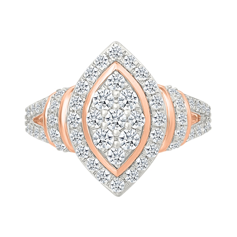 0.95 CT. T.W. Marquise-Shaped Multi-Diamond Frame Collar Split Shank Bridal Set in 10K Rose Gold