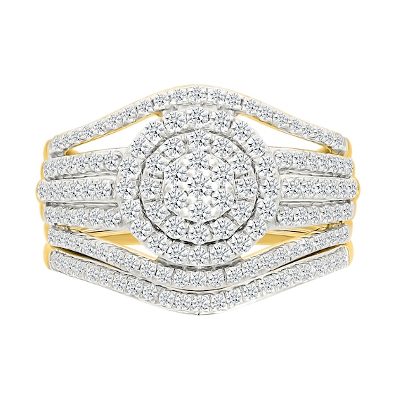 CT. T.W. Multi-Diamond Double Frame Multi-Row Split Shank Bridal Set in 10K Gold