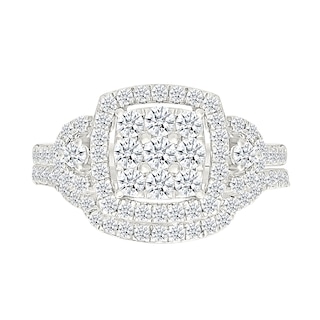 0.95 CT. T.W. Cushion-Shaped Multi-Diamond Frame Collar Bridal Set in 10K Gold