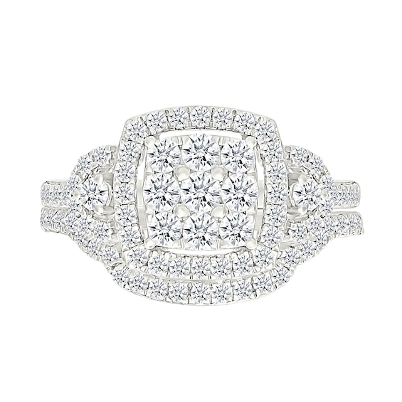 0.95 CT. T.W. Cushion-Shaped Multi-Diamond Frame Collar Bridal Set in 10K Gold