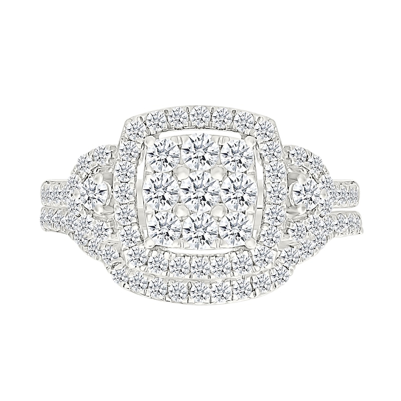 0.95 CT. T.W. Cushion-Shaped Multi-Diamond Frame Collar Bridal Set in 10K Gold