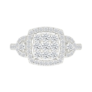 0.95 CT. T.W. Cushion-Shaped Multi-Diamond Frame Collar Bridal Set in 10K Gold