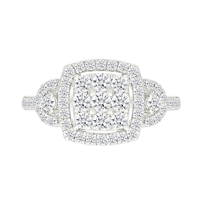 0.95 CT. T.W. Cushion-Shaped Multi-Diamond Frame Collar Bridal Set in 10K Gold