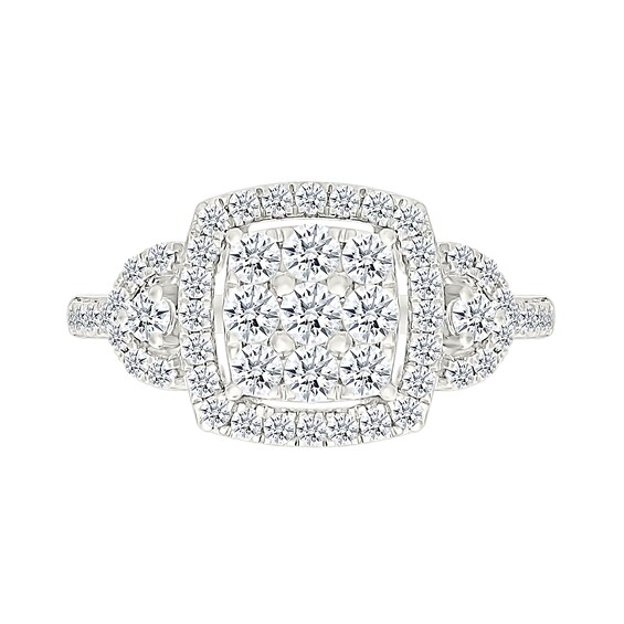 0.95 CT. T.W. Cushion-Shaped Multi-Diamond Frame Collar Bridal Set in 10K Gold