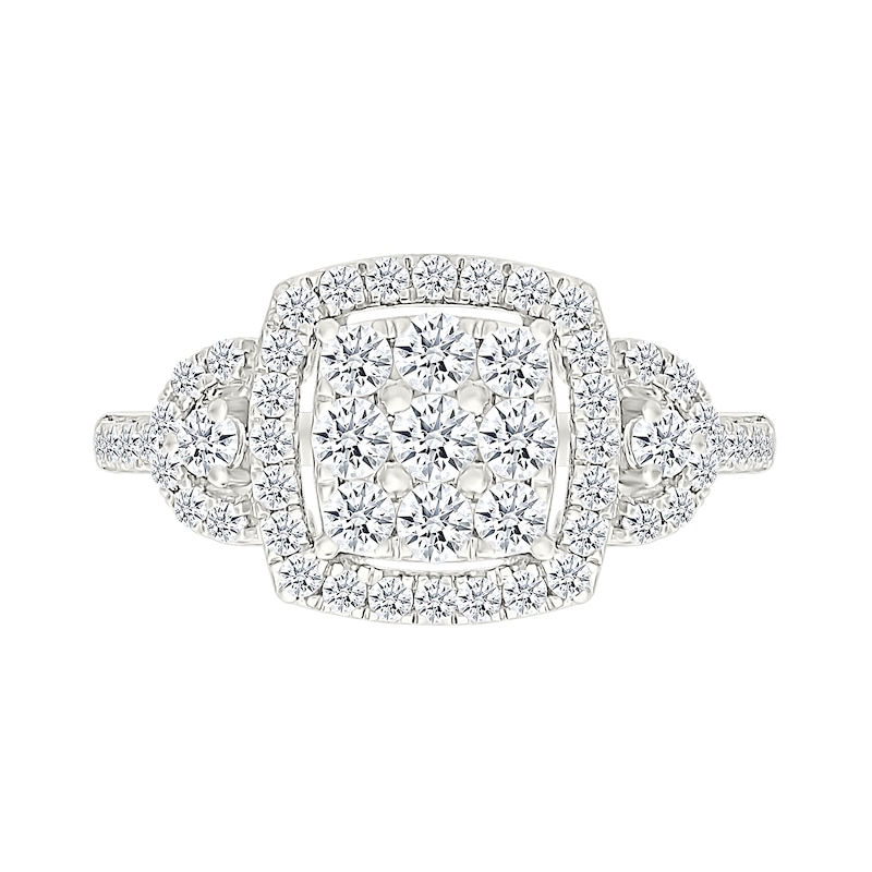 0.95 CT. T.W. Cushion-Shaped Multi-Diamond Frame Collar Bridal Set in 10K Gold