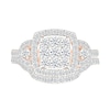 0.95 CT. T.W. Cushion-Shaped Multi-Diamond Frame Collar Bridal Set in 10K Rose Gold