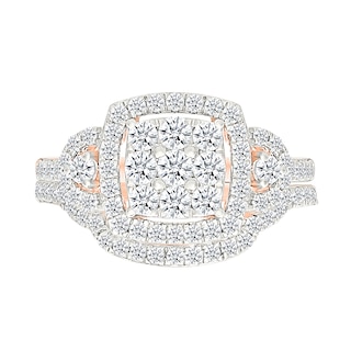 0.95 CT. T.W. Cushion-Shaped Multi-Diamond Frame Collar Bridal Set in 10K Rose Gold