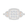 0.95 CT. T.W. Cushion-Shaped Multi-Diamond Frame Collar Bridal Set in 10K Rose Gold